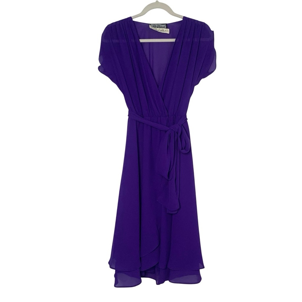 Vintage Pat Richards/Lillie Rubin V Neck Tie Waist Flowy Mid Dress Small